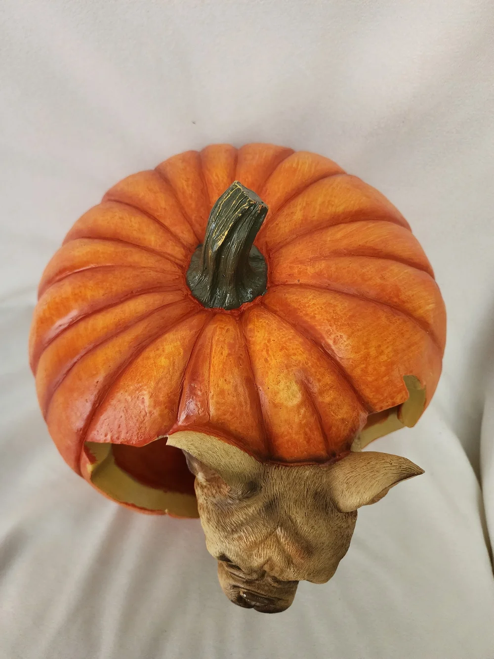 Orange Pumpkin French Bull Dog Hideaway Figurine - Decorative